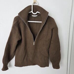 EVERLANE Oversized Luxe 100% Merino Wool Half Zip Sweater Olive Green Women M